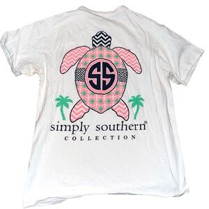 Simply Southern Shirt Womens M White Logo Turtles Collection Casual Graphic